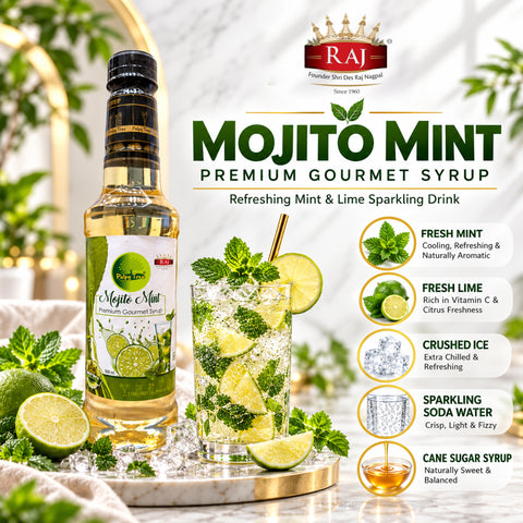 Raj Mojito Mint Syrup 500ml – Premium Gourmet Virgin Mojito Mocktail Syrup | Mint & Lime Flavour