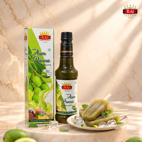Aam panna popsicles and ice candies made with RAJ Aam Panna Squash