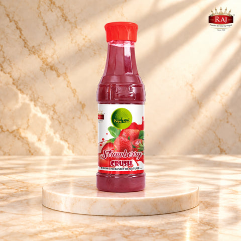 Raj Jeera Strawberry Crush 750ml bottle with red cap and front label
