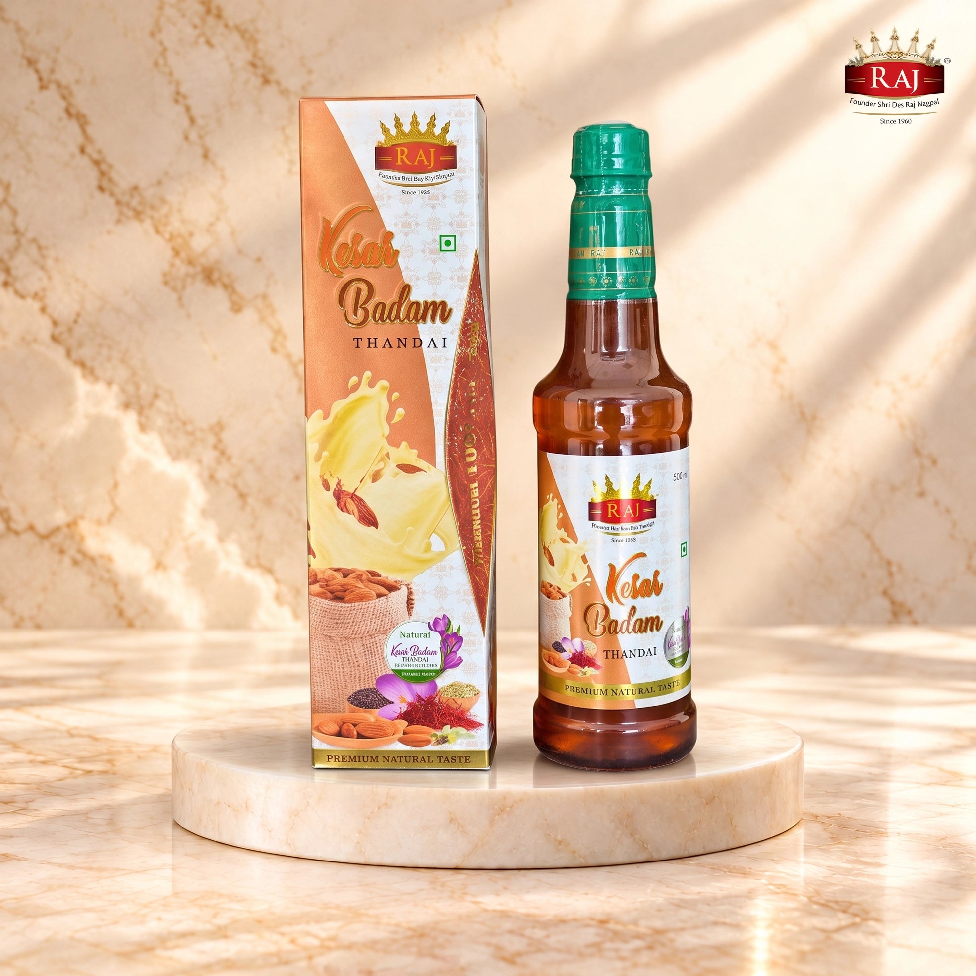 RAJ Kesar Badam 500 ML – saffron and almond flavoured thandai concentrate