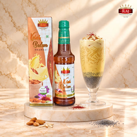 RAJ Kesar Badam Thandai 500 ML for preparing a rich saffron almond falooda