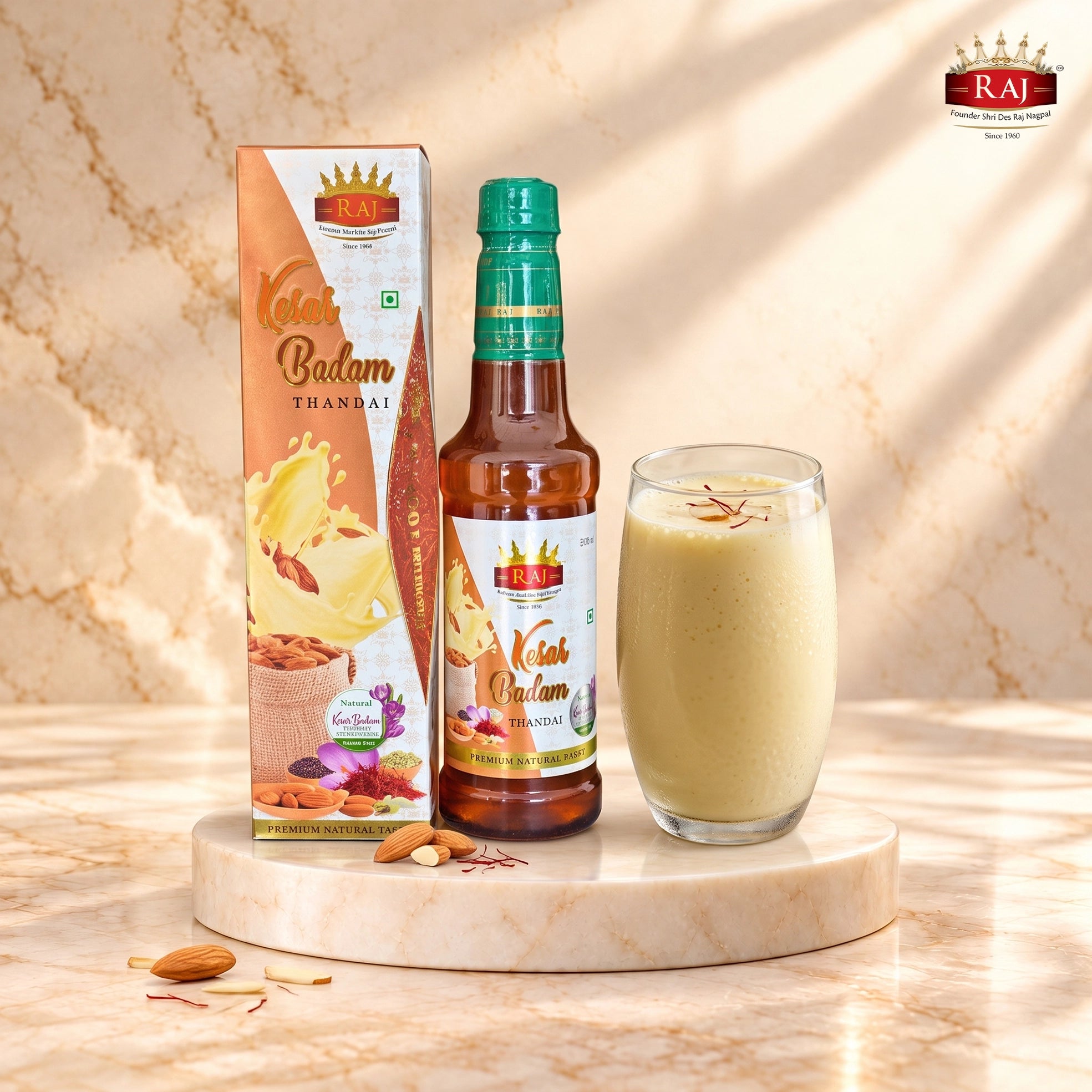 RAJ Kesar Badam Thandai 500 ML for a creamy saffron almond flavoured lassi
