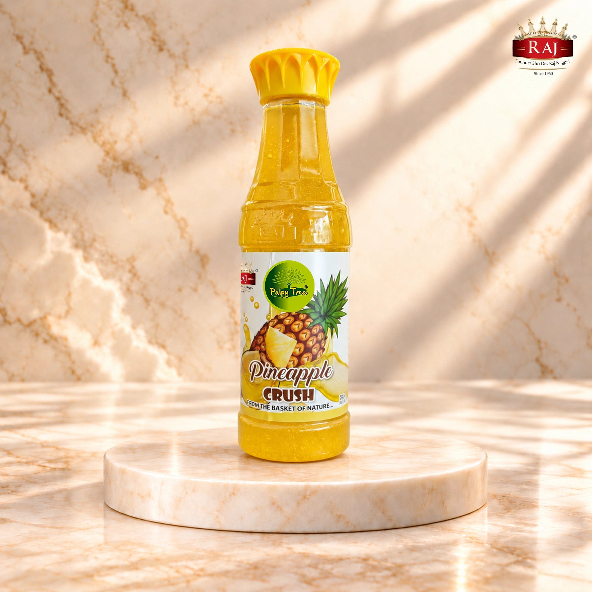 RAJ Pulpy Tree Pineapple Crush 750 ml bottle with its front label visible