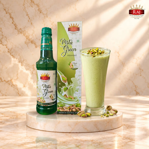 Pista lassi and sweet yogurt drink made with RAJ Pista Sharbat